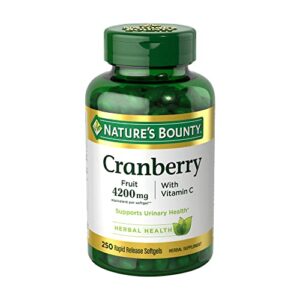 nature’s bounty cranberry 4200mg with vitamin c, urinary health & immune support, cranberry concentrate, 250 rapid release softgels