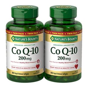 Nature’s Bounty CoQ10 200 mg Softgels, Heart Health & Cellular Energy Support, Twin Pack, 160 Rapid Release Softgels