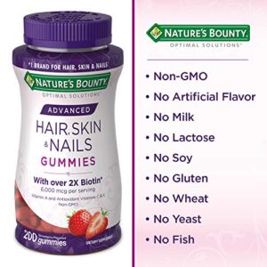 Nature's Bounty Optimal Solutions Advanced Hair, Skin & Nails Gummies, Strawberry, 200 Count