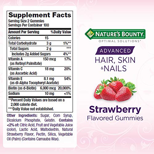 Nature's Bounty Optimal Solutions Advanced Hair, Skin & Nails Gummies, Strawberry, 200 Count