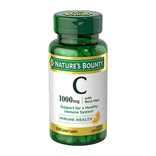 Nature’s Bounty Vitamin C + Rose Hips, Immune Support, 1000mg, Coated Caplets, 100 Ct