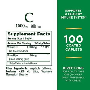 Nature’s Bounty Vitamin C + Rose Hips, Immune Support, 1000mg, Coated Caplets, 100 Ct