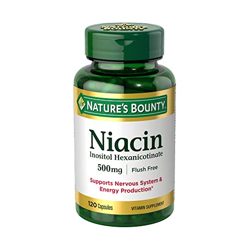 Nature’s Bounty Niacin 500mg Flush Free, Cellular Energy Support, Supports Nervous System Health, 120 Capsules