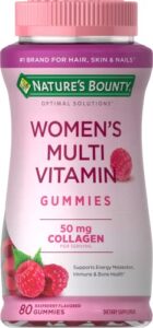 women’s multivitamin by nature’s bounty optimal solutions, multivitamin gummies for immune support, cellular energy support, bone health, raspberry flavor, 80 gummies