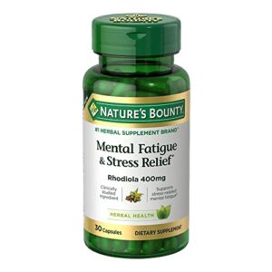 Nature's Bounty Mental Fatigue and Stress Relief, Rhodiola Supplement, 400 mg, Capsules, 30 Ct