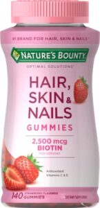 nature’s bounty hair, skin & nails with biotin, strawberry gummies vitamin supplement, supports hair, skin, and nail health for women, 2500 mcg, 140 ct