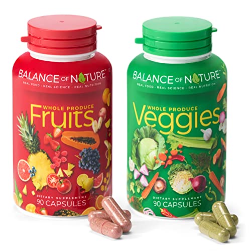 Balance of Nature Fruits and Veggies - Whole Food Supplement with Superfood Fruits and Vegetables for Women, Men, and Kids - 90 Fruit Capsules, 90 Veggie Capsules