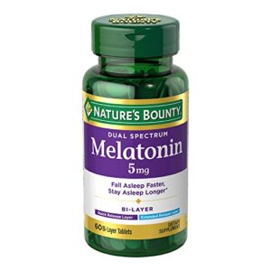 nature’s bounty melatonin 5mg dual spectrum, 100% drug free sleep supplement, quick release and extended release, promotes relaxation and sleep health, 60 bi-layer tablets