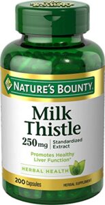 nature’s bounty milk thistle capsules, herbal supplement, 250 mg per serving, 200 count