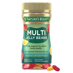 nature’s bounty multi jelly beans gummy, with zinc, biotin, vitamins a, d, e, k, daily support for whole body health, strawberry-lemonade flavor, 120 count