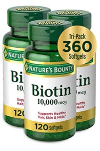 nature’s bounty biotin 10,000mcg, supports beautiful hair, glowing skin and healthy nails, rapid release softgels, 120 count (pack of 3)