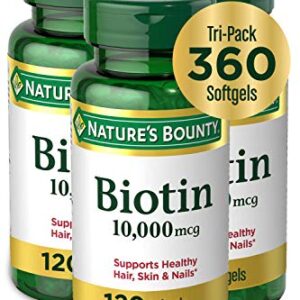 Nature’s Bounty Biotin 10,000mcg, Supports Beautiful Hair, Glowing Skin and Healthy Nails, Rapid Release Softgels, 120 Count (Pack of 3)