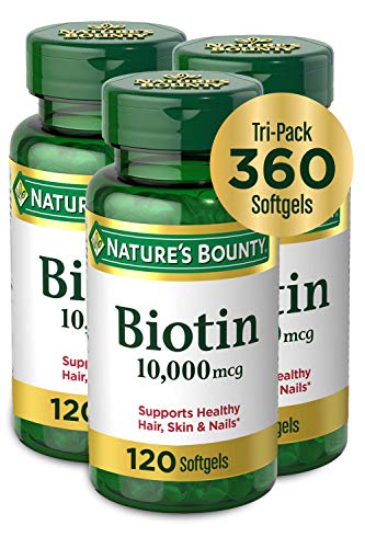 Nature’s Bounty Biotin 10,000mcg, Supports Beautiful Hair, Glowing Skin and Healthy Nails, Rapid Release Softgels, 120 Count (Pack of 3)