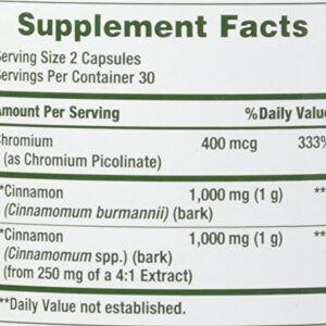 Nature's Bounty Cinnamon Pills and Chromium Herbal Health Supplement, Promotes Sugar Metabolism and Heart Health, 2000g, 60 Capsules