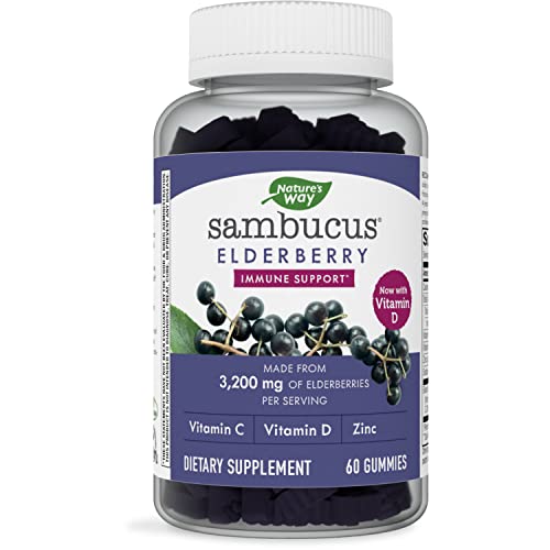 Nature’s Way Sambucus Elderberry Gummies, With Vitamin C, Vitamin D and Zinc, Immune Support for Kids and Adults*, 60 Gummies (Packaging May Vary)