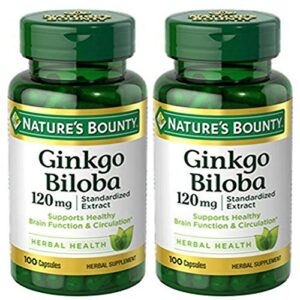 nature’s bounty ginkgo biloba standardized extract 120 mg, herbal bottles, 100 count, pack of 2