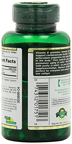 Nature's Bounty Vitamin E 400 IU Softgels Pure DL-Alpha 120 Soft Gels (Pack of 2)