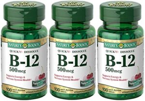 nature’s bounty b-12 quick dissolve tablets 500 mcg, 100 count (pack of 3)