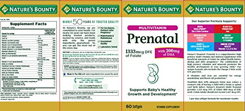 Nature's Bounty Prenatal Multivitamin with 200 mg DHA Softgels, 60 Count