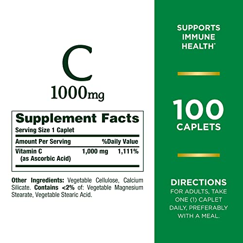 Nature’s Bounty Vitamin C 1000mg, Immune Support Supplement, Powerful Antioxidant, 1 Pack, 100 Caplets