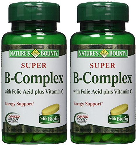 Nature's Bounty Super B-complex with Folic Acid Plus Vitamin C, 300 Tablets (2 X 150 Count Bottles)