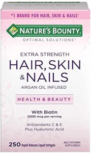 nature’s bounty hair skin and nails 5000 mcg of biotin – 250 coated tablets extra strength (four bottles each of 250 softgels) 1 4.0 count