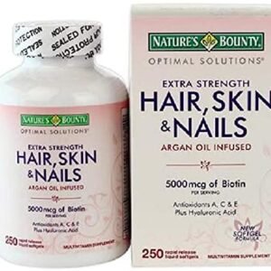 Nature's Bounty Hair Skin and Nails 5000 mcg of Biotin - 250 Coated Tablets Extra Strength (Four Bottles each of 250 Softgels) 1 4.0 Count