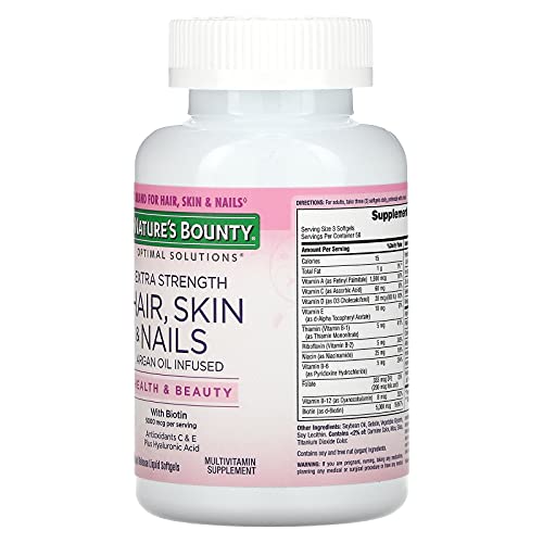 Nature's Bounty Hair Skin and Nails 5000 mcg of Biotin - 250 Coated Tablets Extra Strength (Four Bottles each of 250 Softgels) 1 4.0 Count