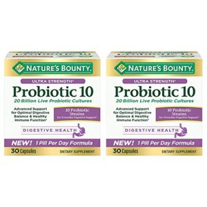 nature’s bounty ultra strength probiotic 10 twin pack, immune and upper respiratory health, 30 count (pack of 2)