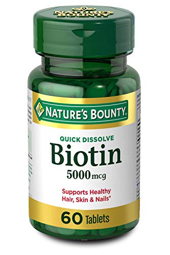 Biotin by Nature's Bounty, Vitamin Supplement, Supports Metabolism for Cellular Energy and Healthy Hair, Skin, and Nails, 5000 mcg, 60 Quick Dissolve Tablets