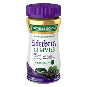 nature’s bounty elderberry gummies, immune support, contains vitamin a, c, d, e and zinc, 40 gummies