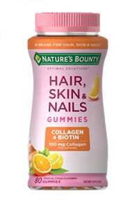 nature’s bounty hair, skin & nails with biotin and collagen, citrus-flavored gummies vitamin supplement, supports hair, skin, and nail health for women, 2500 mcg, 80 count