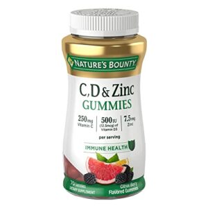 nature’s bounty c, d, & zinc gummies, immune support gummies for adults, citrus berry, 70 ct