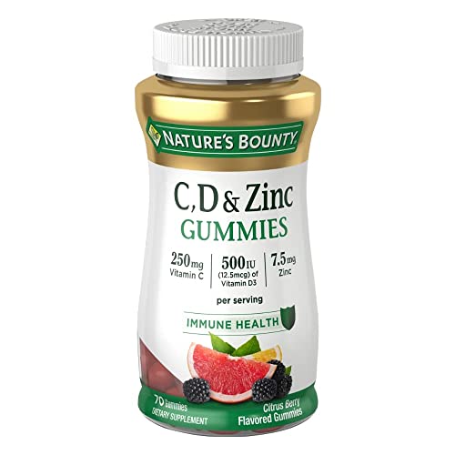 Nature's Bounty C, D, & Zinc Gummies, Immune Support Gummies for Adults, Citrus Berry, 70 Ct