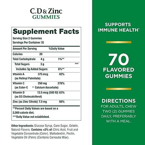 Nature's Bounty C, D, & Zinc Gummies, Immune Support Gummies for Adults, Citrus Berry, 70 Ct