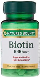 biotin by nature’s bounty, vitamin supplement, supports metabolism for cellular energy and healthy hair, skin, and nails, 1000 mcg, 100 tablets