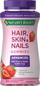 nature’s bounty optimal solutions advanced hair, skin & nails gummies, strawberry, 80 count