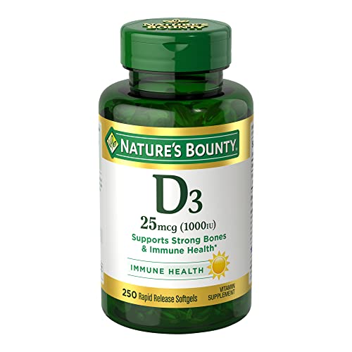 Nature’s Bounty Vitamin D3 1000 IU, Immune Support, Helps Maintain Healthy Bones, 250 Rapid Release Softgels