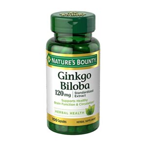 nature’s bounty ginkgo biloba capsules 120mg, memory support supplement, supports brain function and mental alertness, 100 capsules