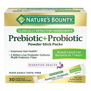 nature’s bounty prebiotic + probiotic powder stick packs with bimuno, digestive health, powder sticks, unflavored, 30 ct