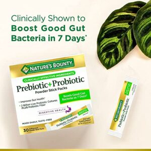 Nature's Bounty Prebiotic + Probiotic Powder Stick Packs with Bimuno, Digestive Health, Powder Sticks, Unflavored, 30 Ct