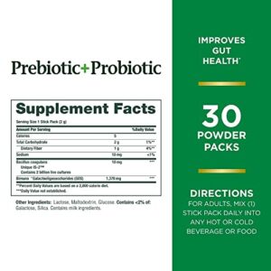 Nature's Bounty Prebiotic + Probiotic Powder Stick Packs with Bimuno, Digestive Health, Powder Sticks, Unflavored, 30 Ct