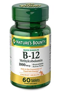 vitamin b12 by nature’s bounty, quick dissolve vitamin supplement, supports energy metabolism and nervous system health, 1000mcg, 60 tablets