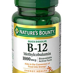 Vitamin B12 by Nature's Bounty, Quick Dissolve Vitamin Supplement, Supports Energy Metabolism and Nervous System Health, 1000mcg, 60 Tablets