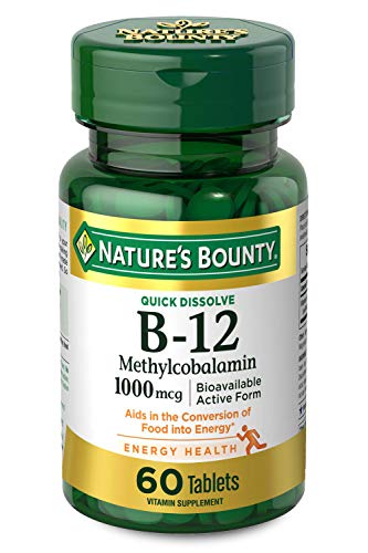 Vitamin B12 by Nature's Bounty, Quick Dissolve Vitamin Supplement, Supports Energy Metabolism and Nervous System Health, 1000mcg, 60 Tablets