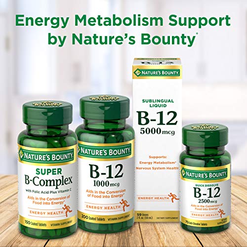 Vitamin B12 by Nature's Bounty, Quick Dissolve Vitamin Supplement, Supports Energy Metabolism and Nervous System Health, 1000mcg, 60 Tablets