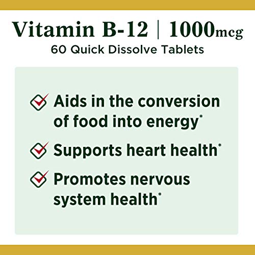 Vitamin B12 by Nature's Bounty, Quick Dissolve Vitamin Supplement, Supports Energy Metabolism and Nervous System Health, 1000mcg, 60 Tablets