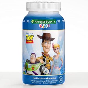 nature’s bounty disney and pixar toy story kids gummy multivitamin, natural grape, orange & cherry flavored, supports, immune, bone and eye health, 180 gummies