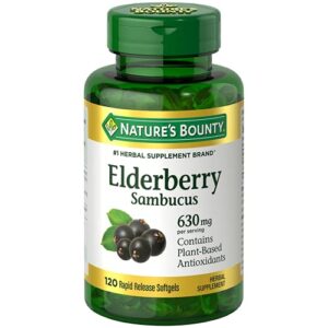 Nature's Bounty Sambucus Elderberry Herbal Supplement, Rapid Release Softgels, 630 mg per Serving, 120 Count