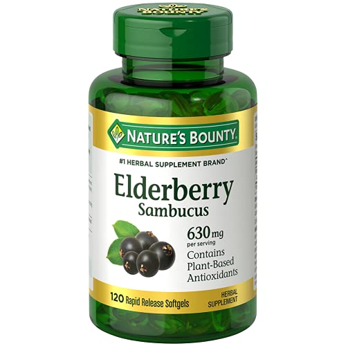 Nature's Bounty Sambucus Elderberry Herbal Supplement, Rapid Release Softgels, 630 mg per Serving, 120 Count